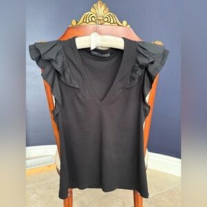 Veronica Beard Black Ruffle Sleeve Blouse